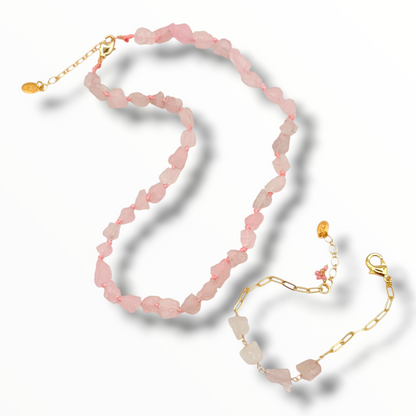 Rock Paper Scissors Raw Gemstone Necklace – Double-Knotted Silk | Tanzanite, Pink Tourmaline, Rose Quartz & Aquamarine