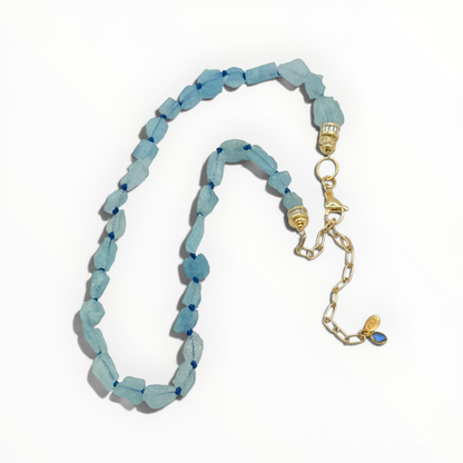 Natural Aquamarine or Tanzanite Double Silk Knotted Gemstone Necklace