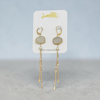 Sparkling Drusy Gold Dangle Earrings