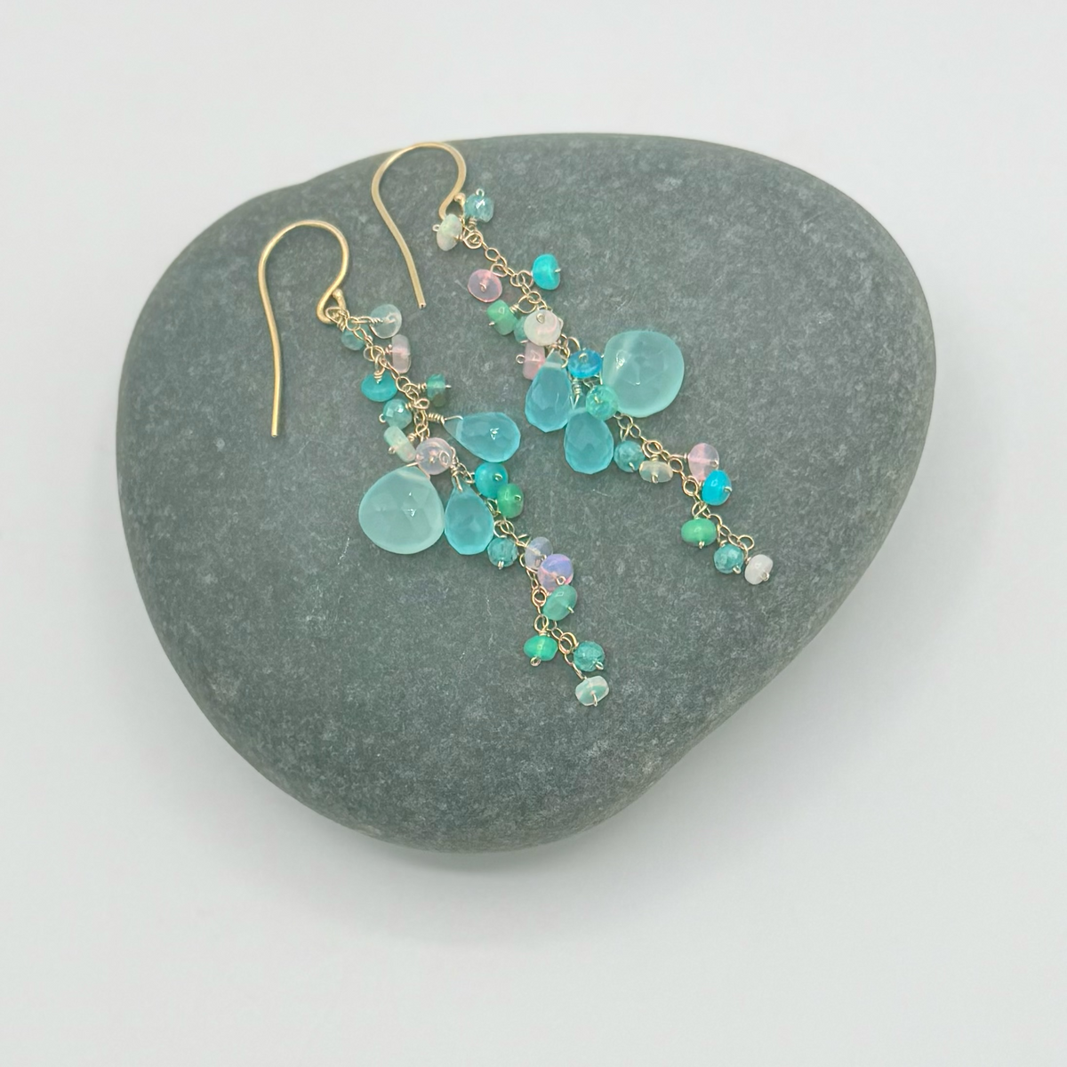 Aqua Chalcedony & Opal Cluster Earrings