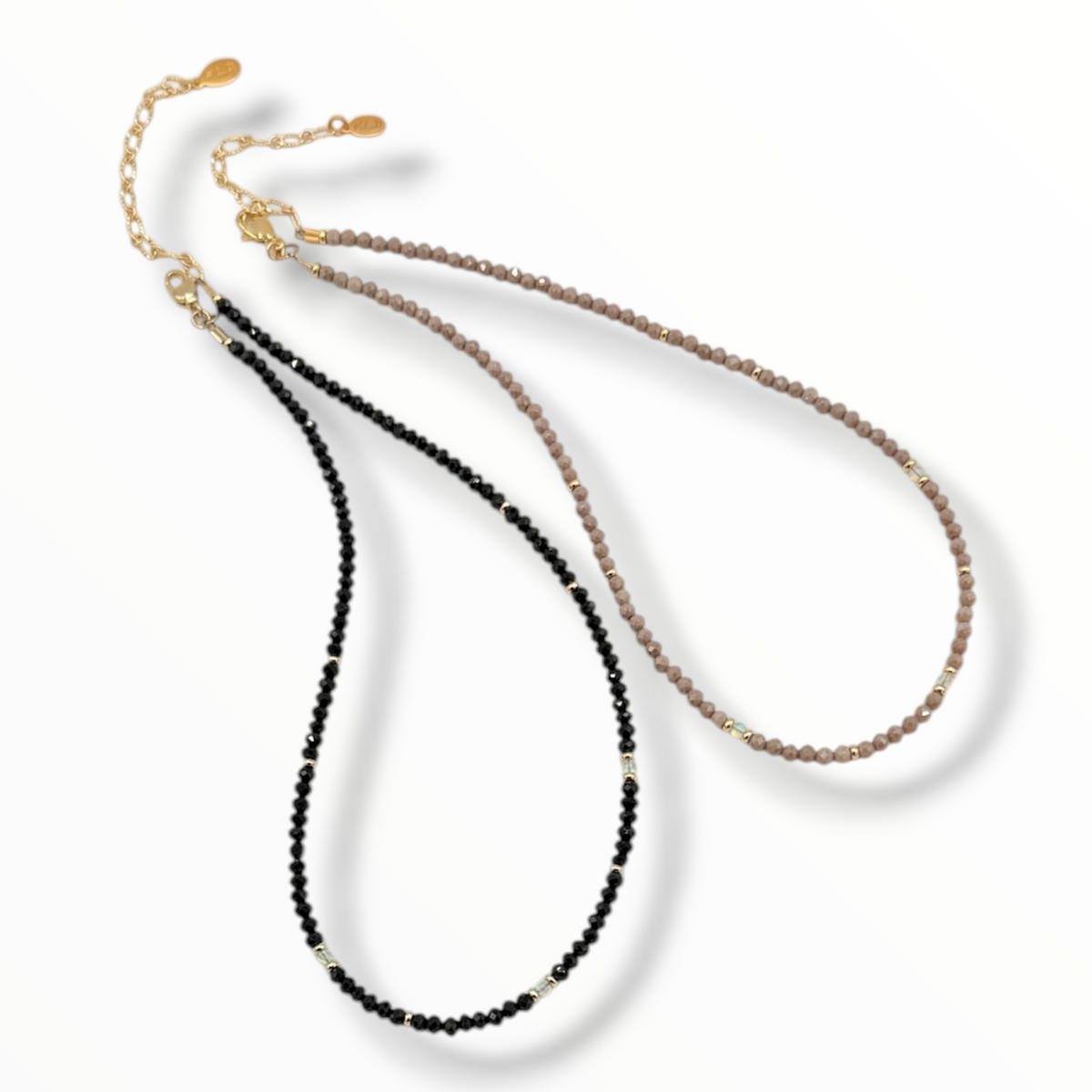 Black Spinel or Sand Quartz Chokers with Opal accents .