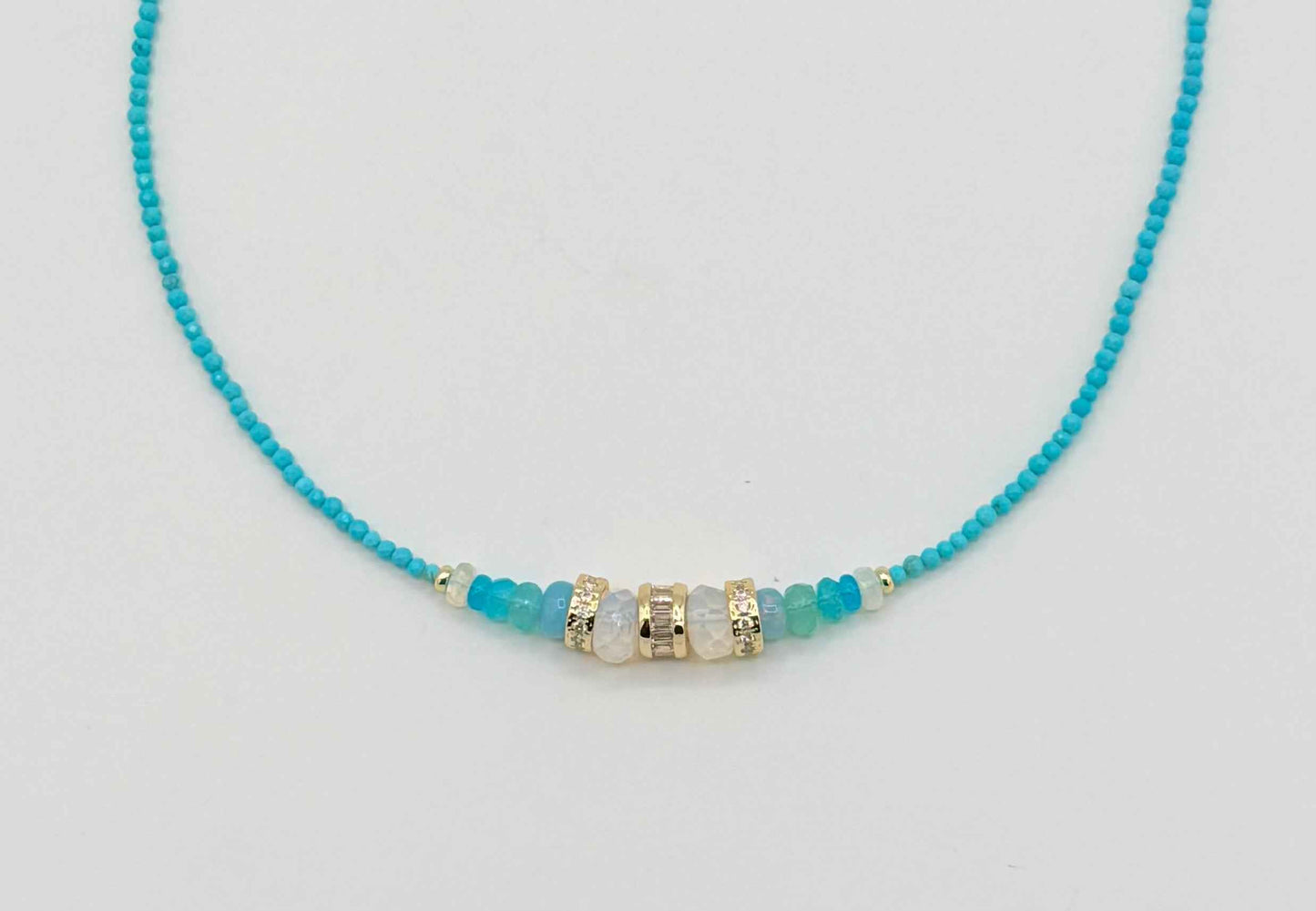 Turquoise Opal Choker Necklace with Zircon Accents