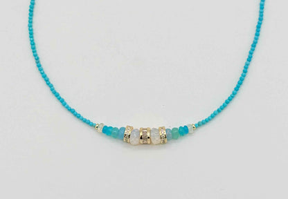 Turquoise Opal Choker Necklace with Zircon Accents