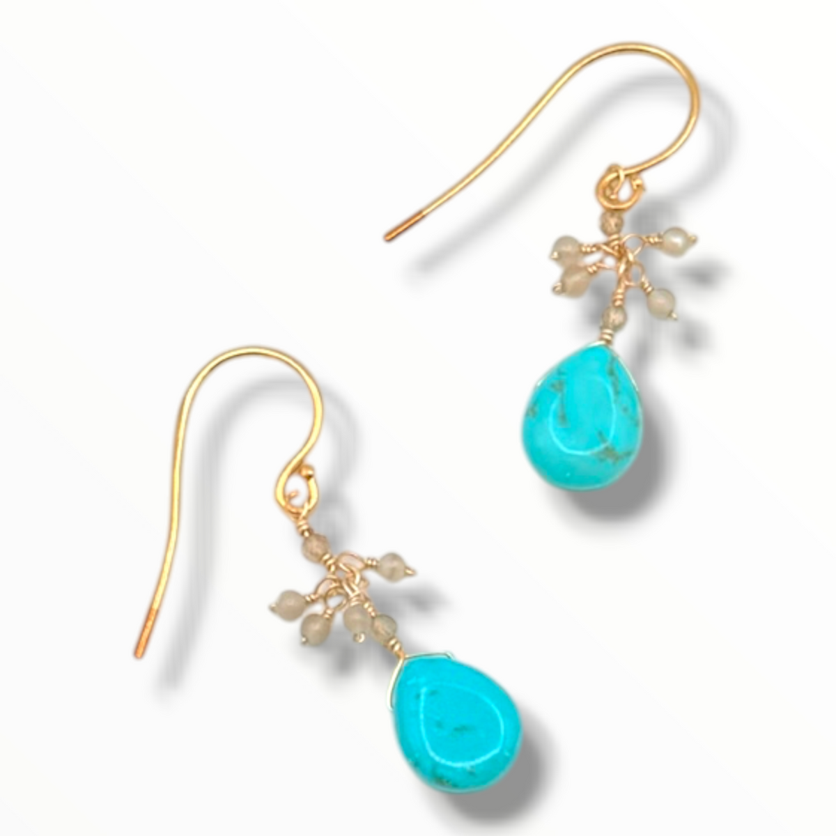 Turquoise & Labradorite Cluster Earrings – 14K Gold Filled