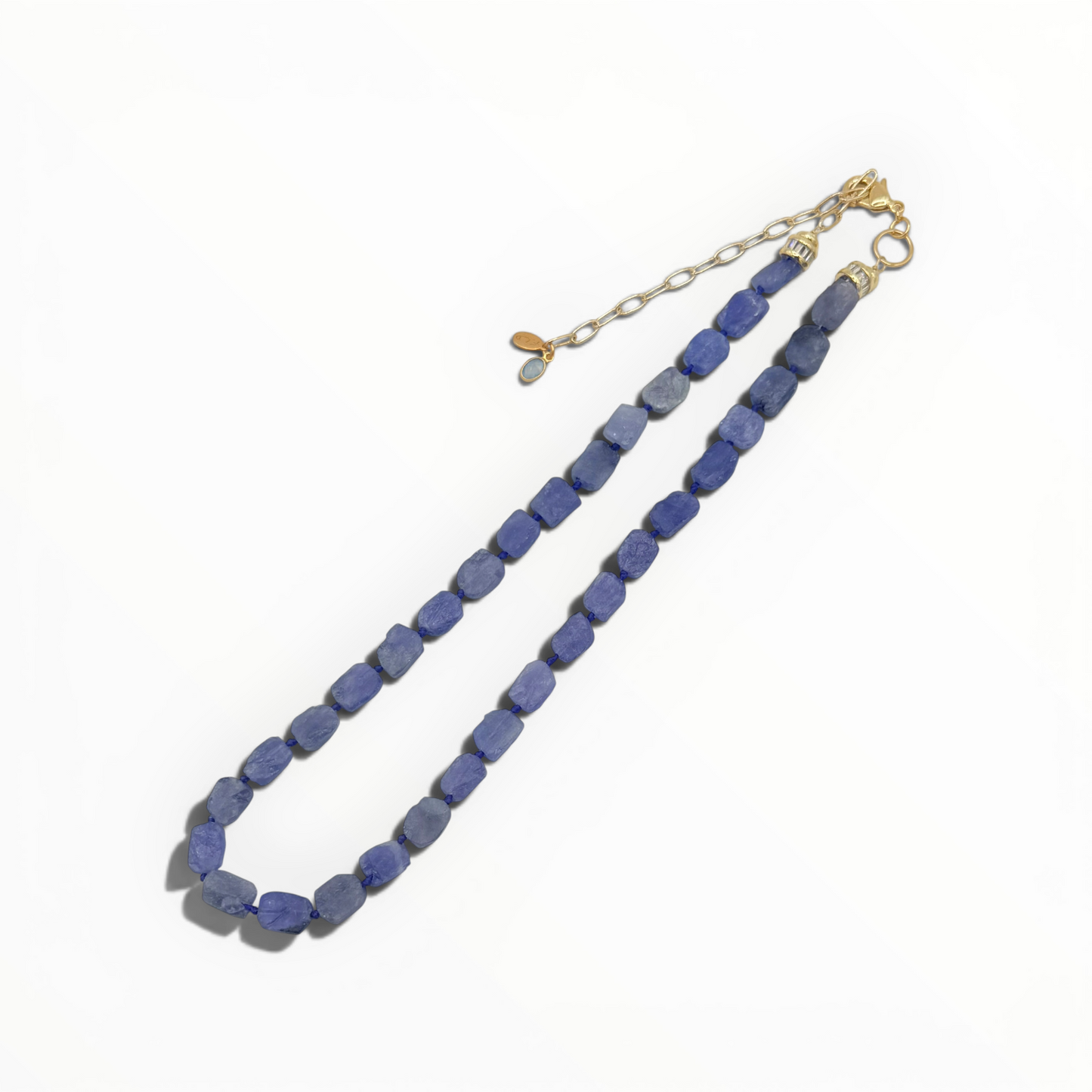 Natural Aquamarine or Tanzanite Double Silk Knotted Gemstone Necklace