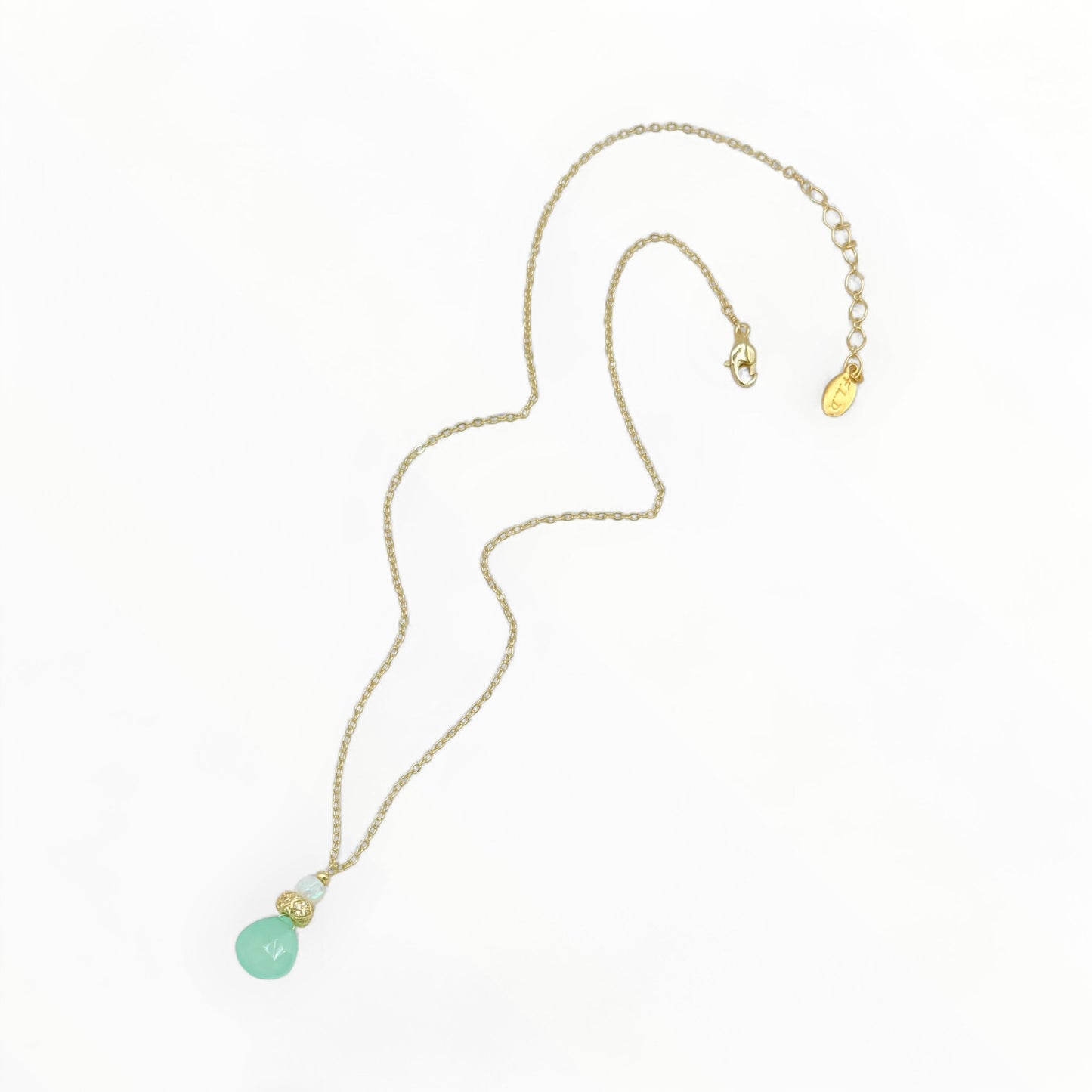 Chalcedony Drop Necklace with Opal & Gold Crusted Bead