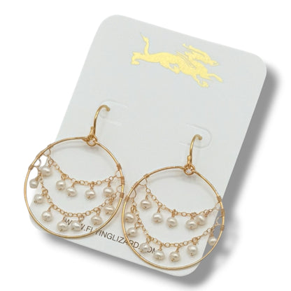 Delicate Gem or Pearl  Draped Gold Hoops