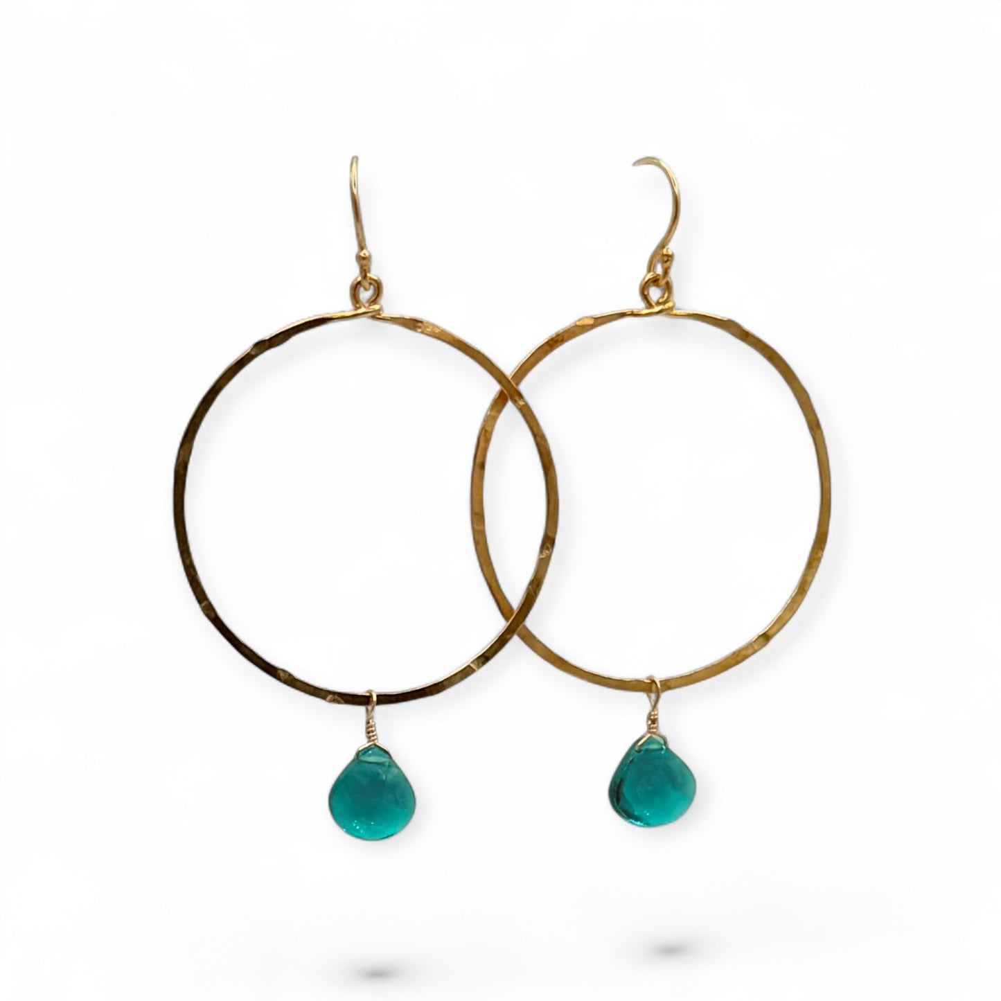 Teal Green Gold Hoop Earrings