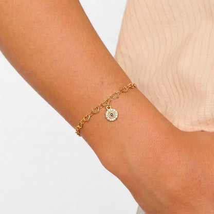 Dainty Heart Link Charm Bracelet – Gold Zircon Celestial Charms