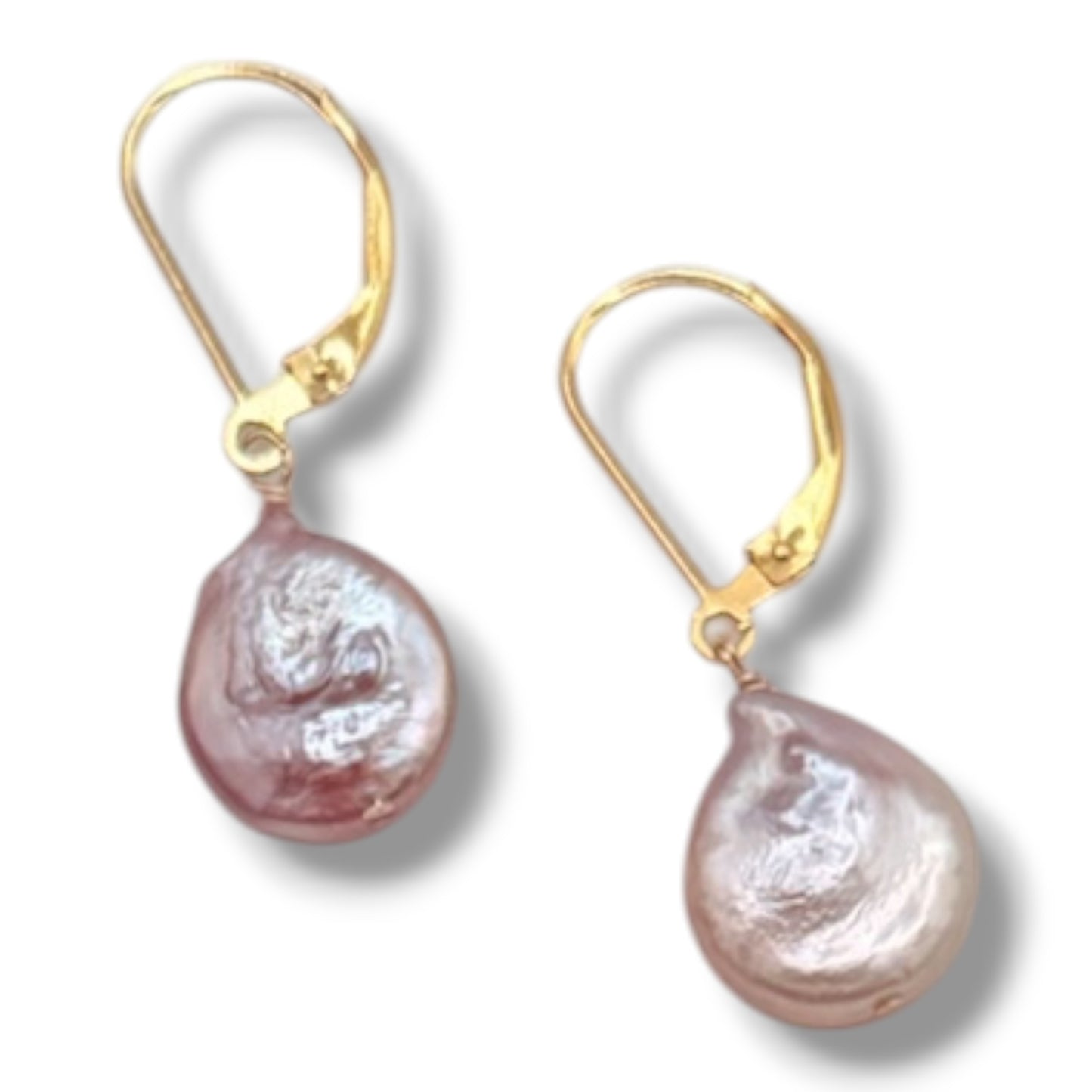Natural Pink & Purple Baroque Pearl Earrings, 14K Gold Filled Lever-Back