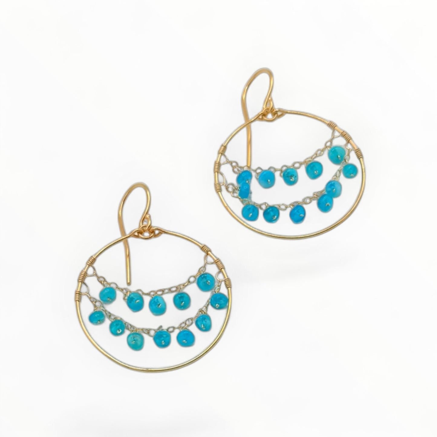 Blue Opal Draped Gold Hoops