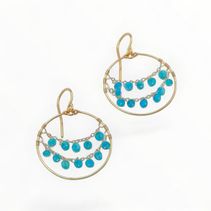 Blue Opal Draped Gold Hoops