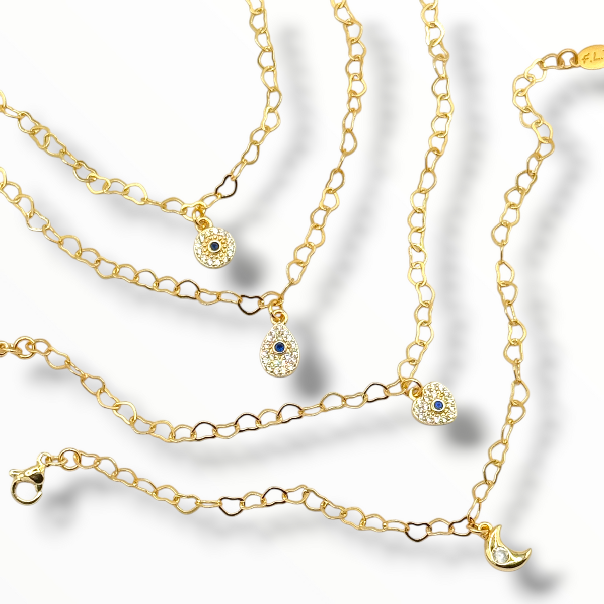 Dainty Heart Link Charm Bracelet – Gold Zircon Celestial Charms