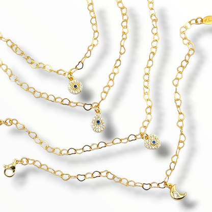 Dainty Heart Link Charm Bracelet – Gold Zircon Celestial Charms