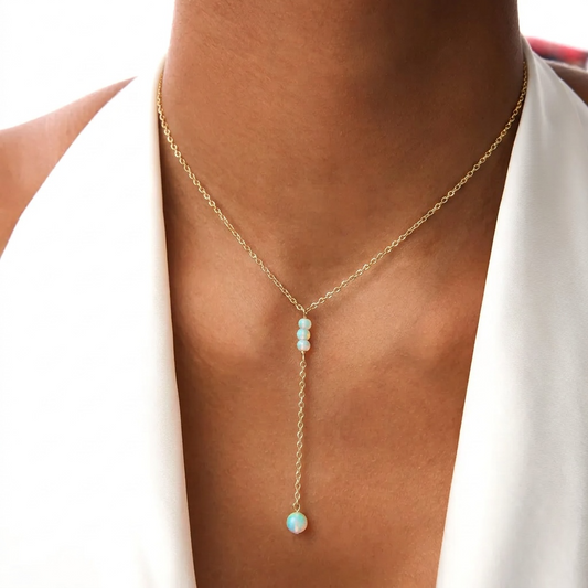 Delicate Opal Lariat 14k gold fill Necklace