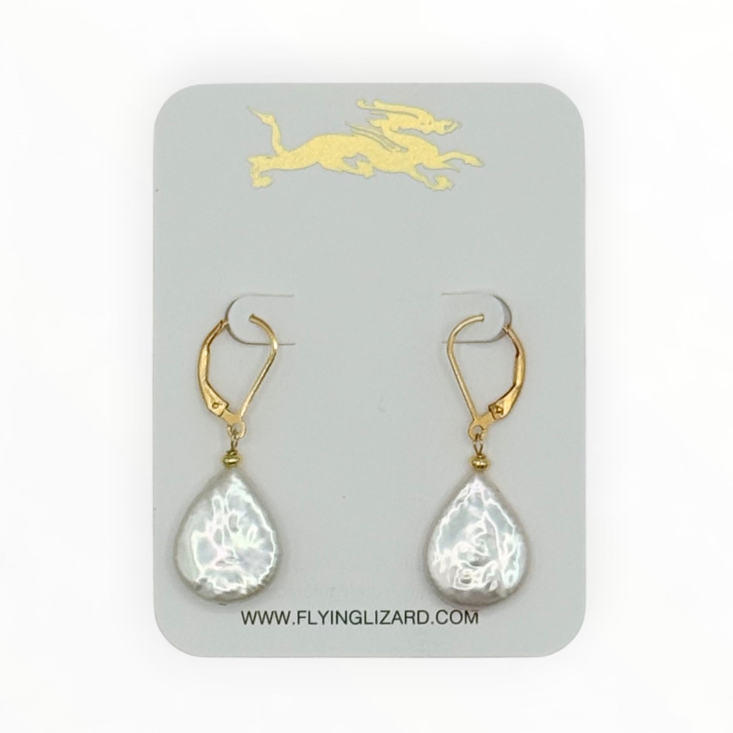 Baroque Pearl Teardrop Earrings with Gold Leverback Hooks
