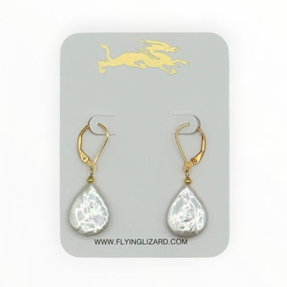 Baroque Pearl Teardrop Earrings with Gold Leverback Hooks