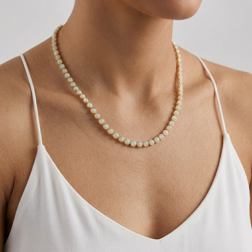 Luminous White Opal Tennis Necklace