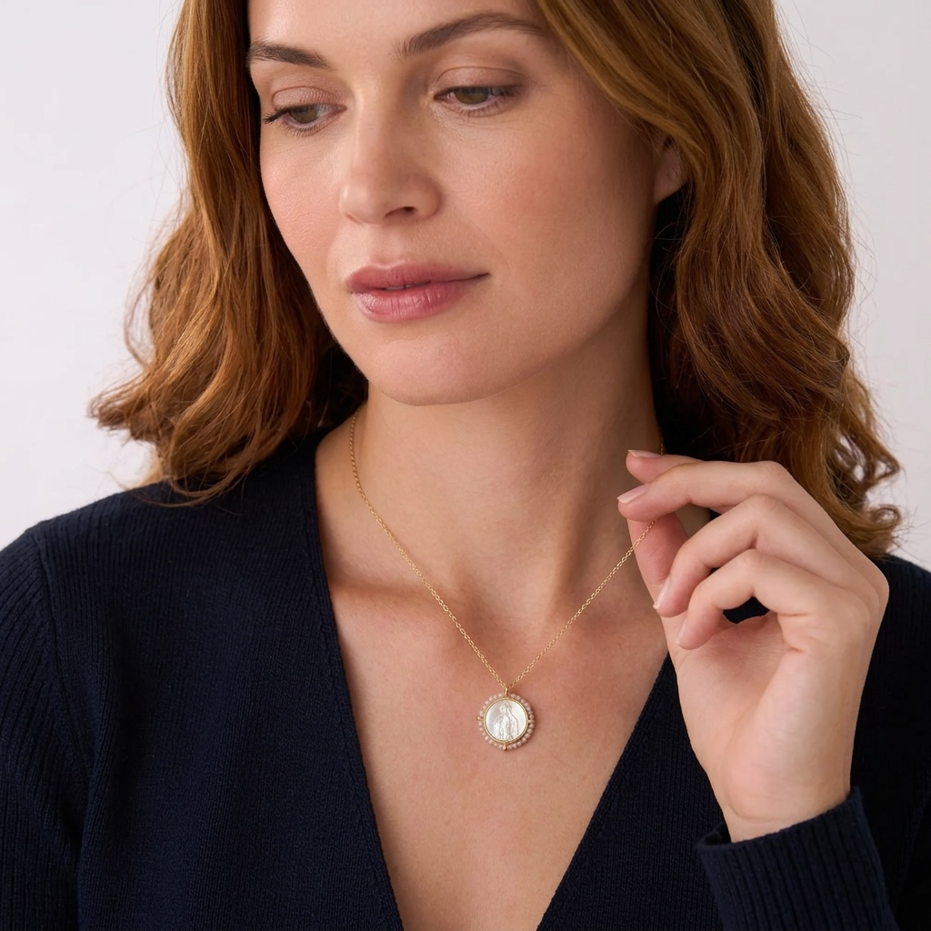 Round Halo Blessed Mother of Pearl Necklace