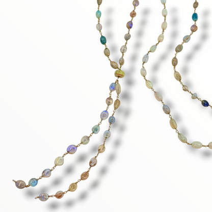 Rare Australian Opal Pebble 36” Lariat Necklace