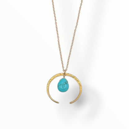 Gold Crescent Moon & Gem Drop Necklace