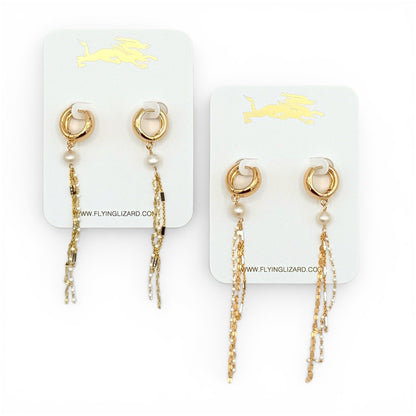 Delicate 14 k Gold Tassel Huggy Earrings