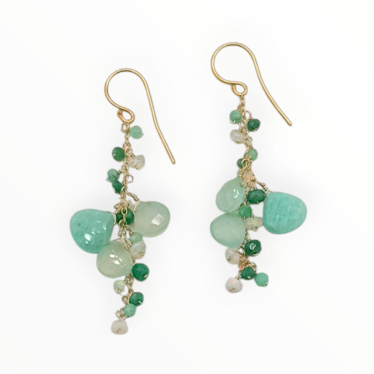 Amazonite, Emerald & Opal Cluster Earrings