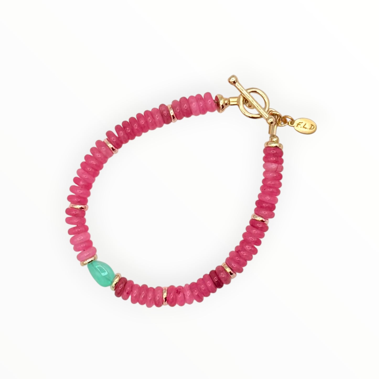 Pink Jade & Opal Gold Toggle Bracelet