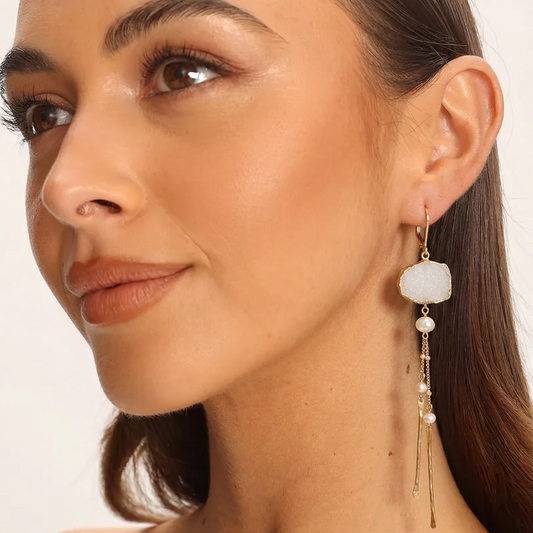 Sparkling Drusy Gold Dangle Earrings