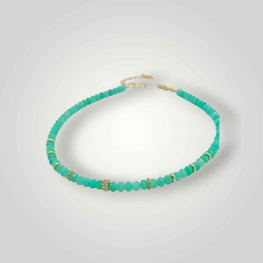 Green Agate Beaded Necklace with Gold Accents | Coastal Gemstone Choker