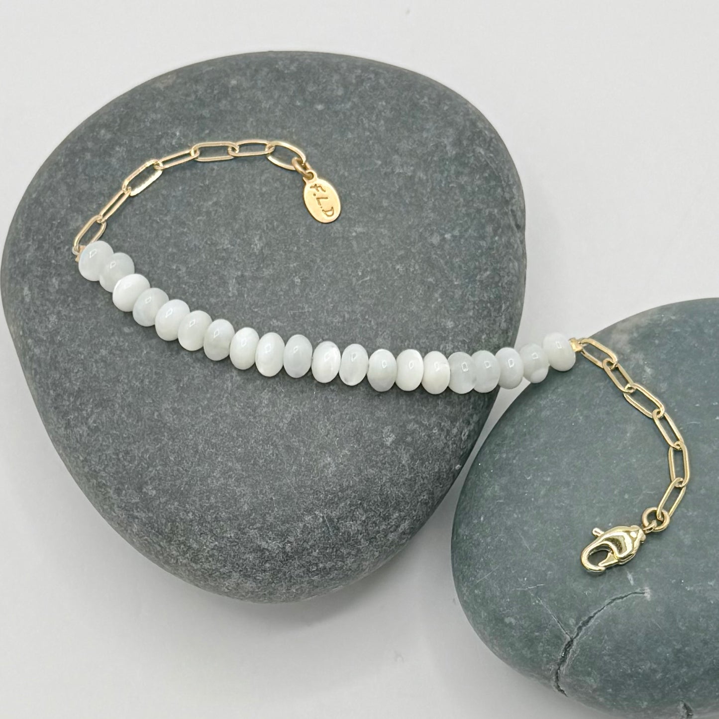 Delicate Gemstone & Gold Chain Bracelets – Mother of Pearl or Mixed Jade