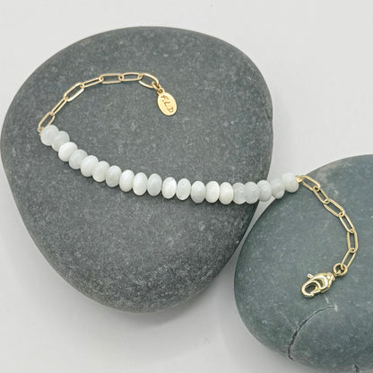 Delicate Gemstone & Gold Chain Bracelets – Mother of Pearl or Mixed Jade