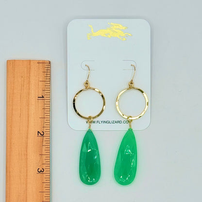 Verdant Muse – Green Chrysoprase Teardrop & Hammered Gold Hoop Earrings