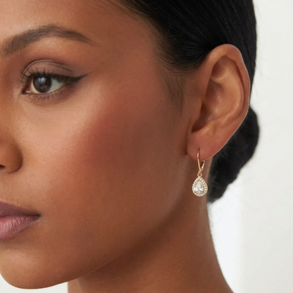 Zircon Pear Halo Lever-Back Earrings
