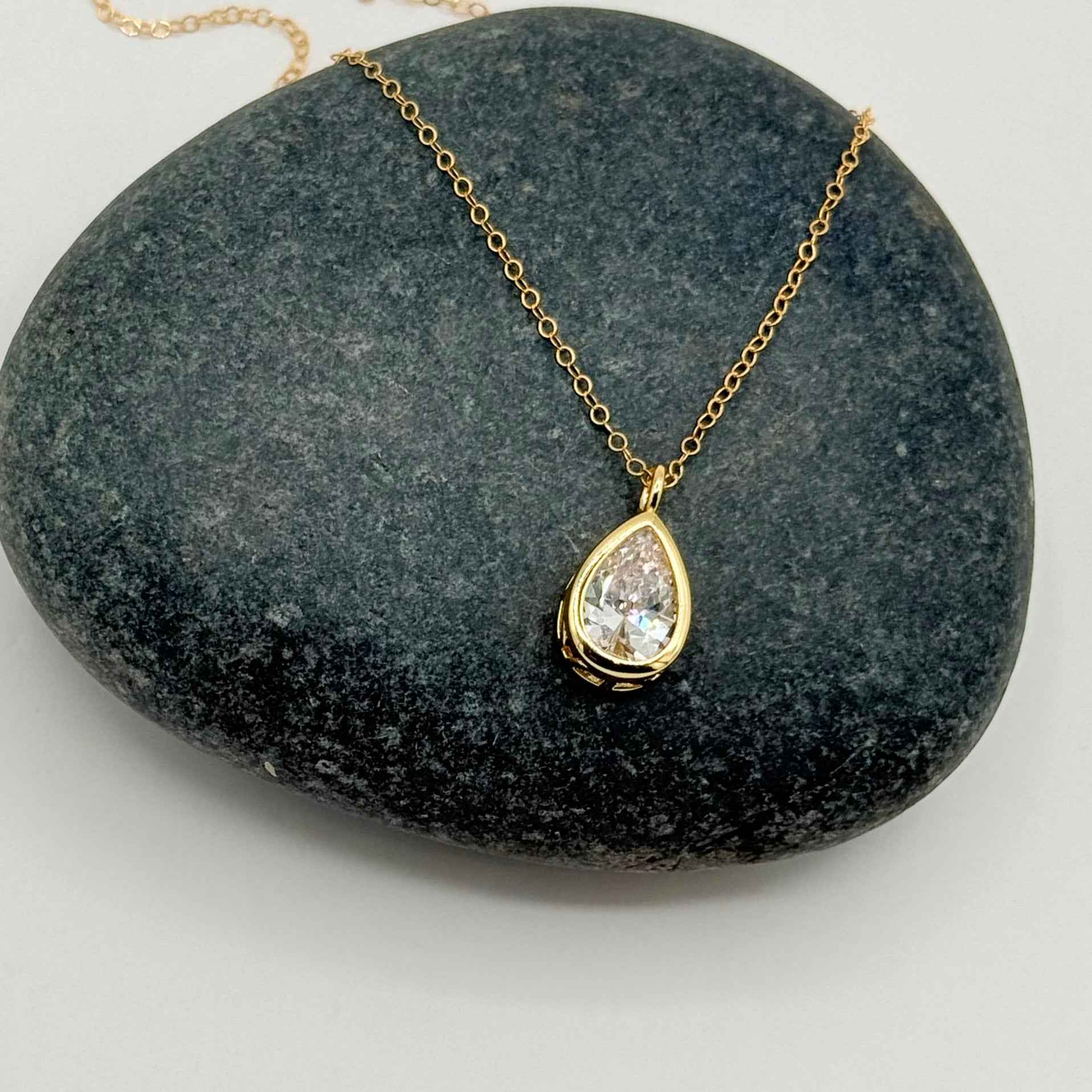 Pear Zircon Necklace with 14k Gold Fill Chain