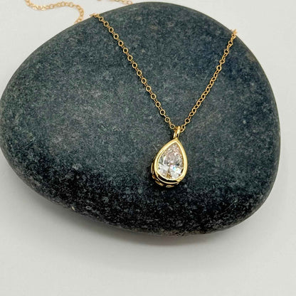 Pear Zircon Necklace with 14k Gold Fill Chain