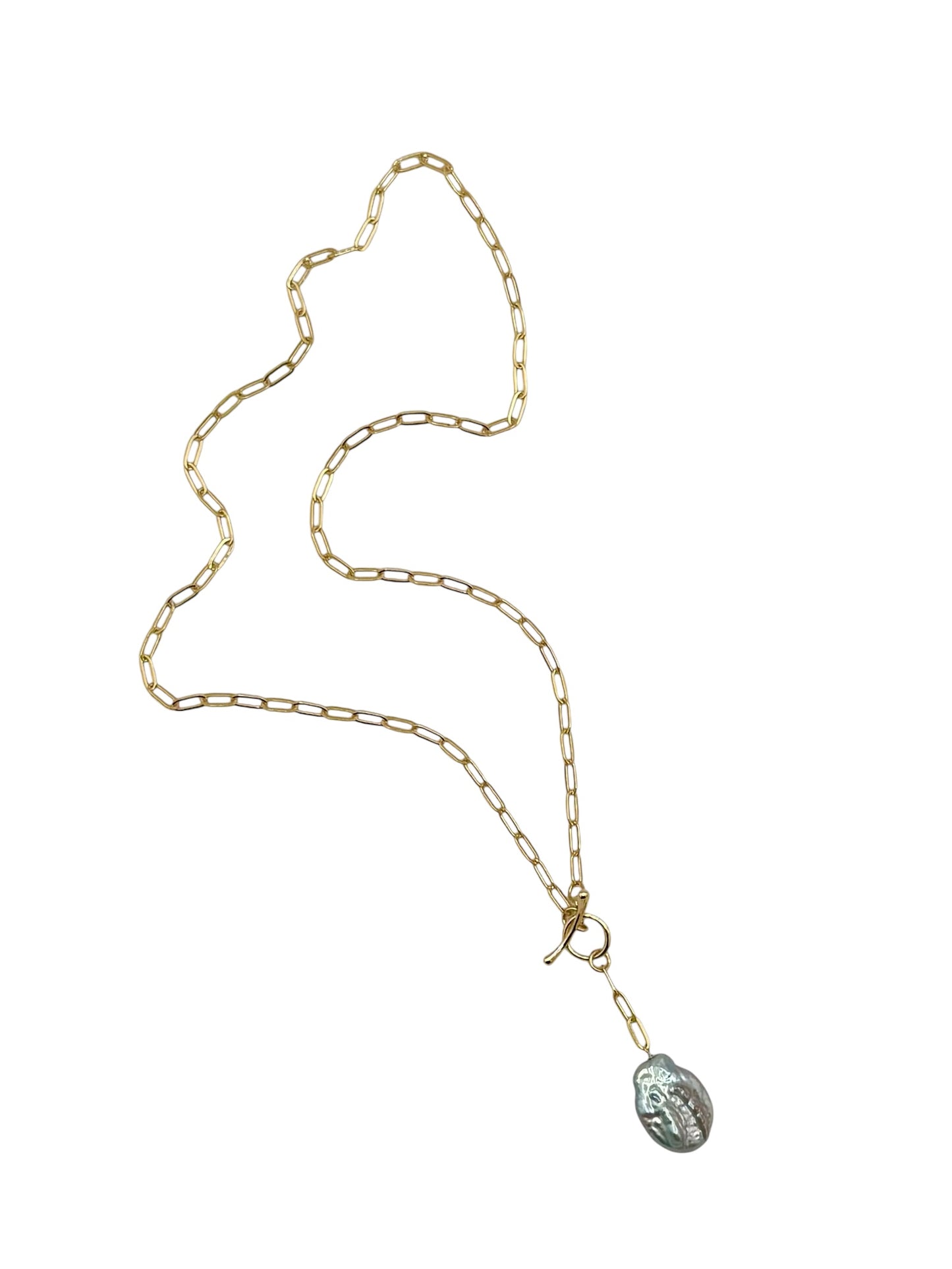 Silver Slate Pearl Toggle Necklace