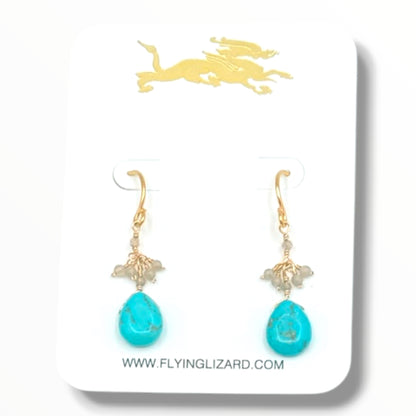 Turquoise & Labradorite Cluster Earrings – 14K Gold Filled