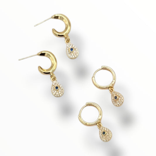 Little Blue Eye – Mini CZ Evil Eye Charm Earrings