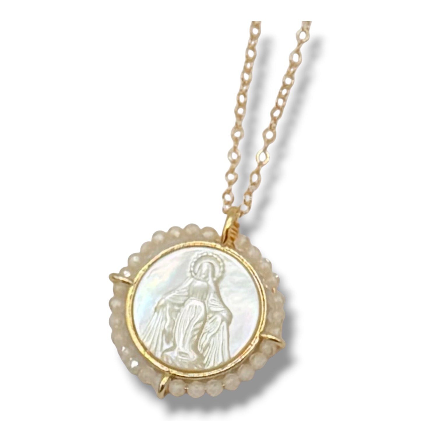 Round Halo Blessed Mother of Pearl Necklace