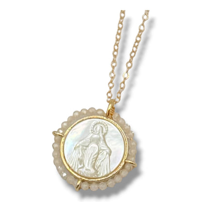 Round Halo Blessed Mother of Pearl Necklace