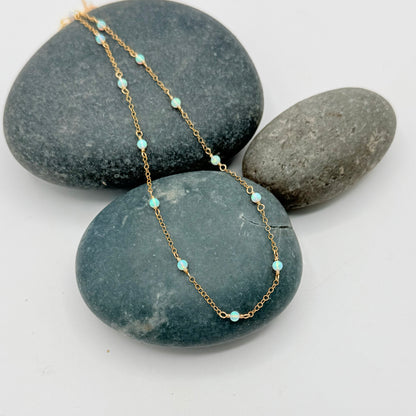 Gemstone Station Chain Necklace – Ruby, Blue Opal, Jelly Opal, Pearl & Black Spinel | 14K Gold Filled