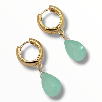 Salt + Stone Gold Huggies – Abalone or Aqua Chalcedony