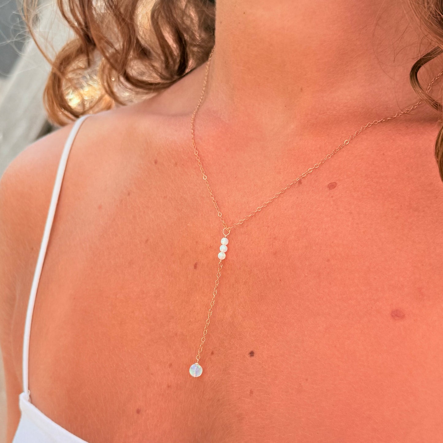Gold Jelly Opal Lariat Necklace