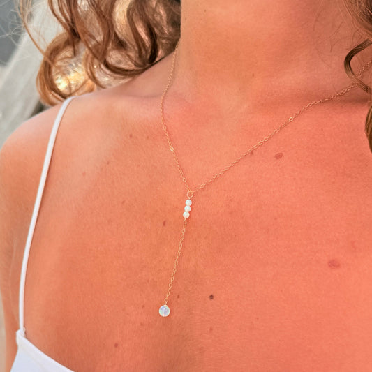 Gold Jelly Opal Lariat Necklace