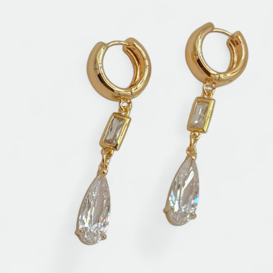 Gold CZ Teardrop Dainty Huggie Earrings