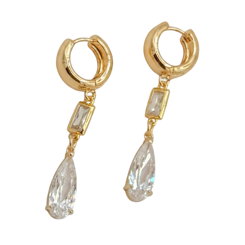 Gold CZ Teardrop Dainty Huggie Earrings