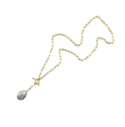 Silver Slate Pearl Toggle Necklace