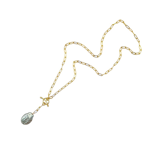 Silver Slate Pearl Toggle Necklace