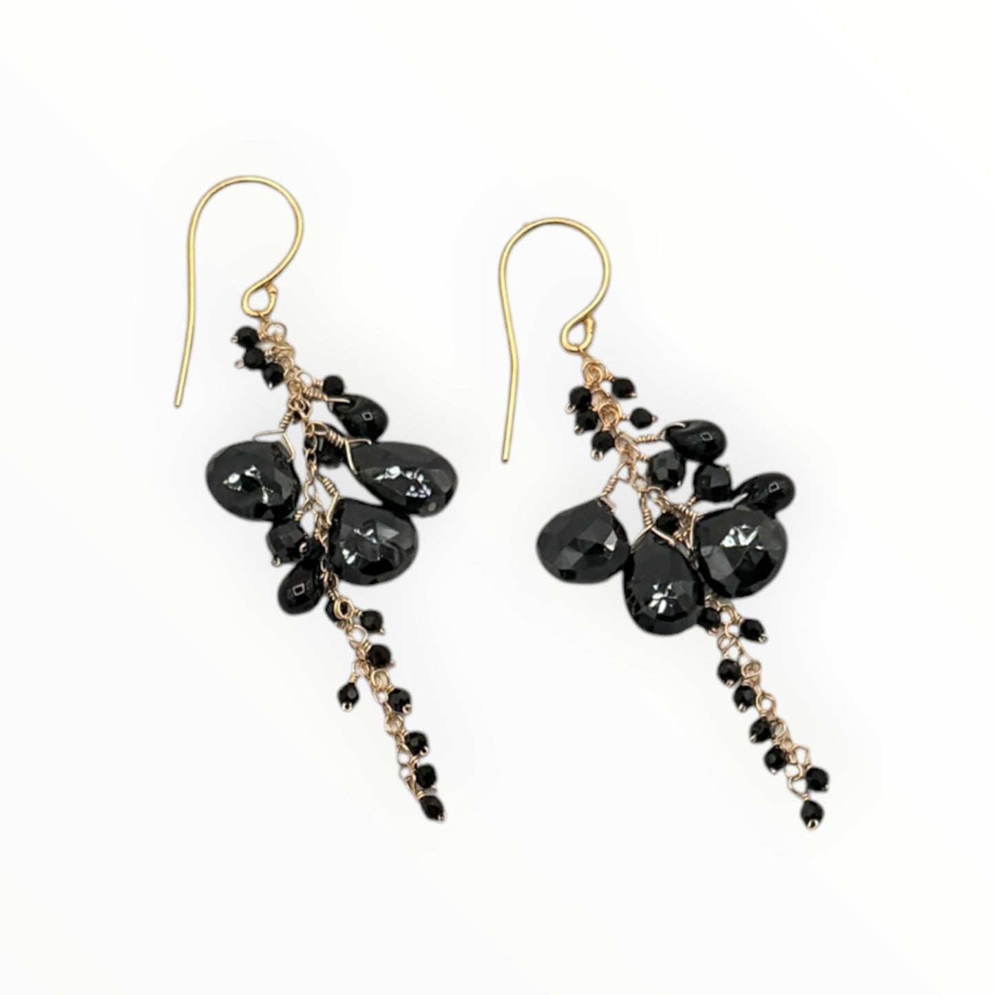 Midnight Black Spinel Gold Waterfall Earrings